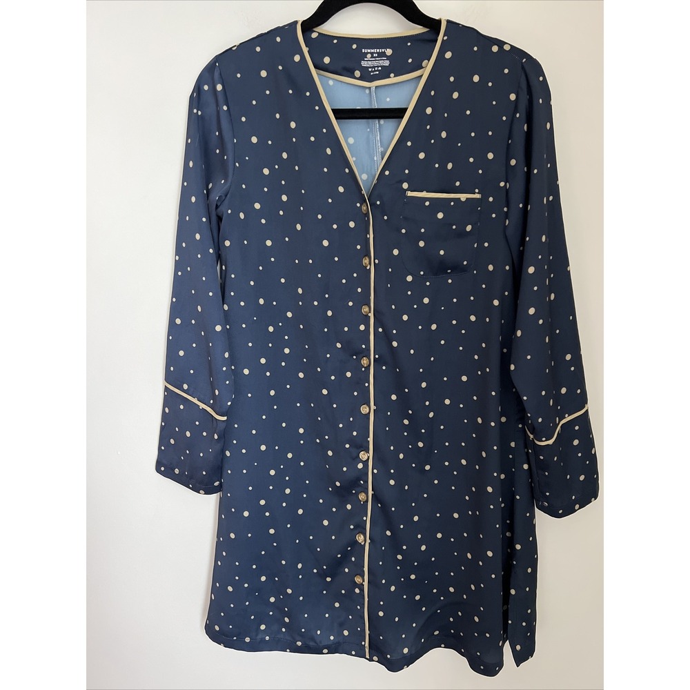 Summersalt The Cloud 9 Boyfriend Sleep Shirt Women's Size XS Satin Polka Dot